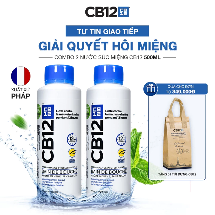 Combo 2 Nước Súc Miệng Kiểm Soát Hơi Thở 12H CB12 Mint Hương Bạc Hà 500ml - Khử Hôi Miệng - Không Cồn, Dịu Nhẹ