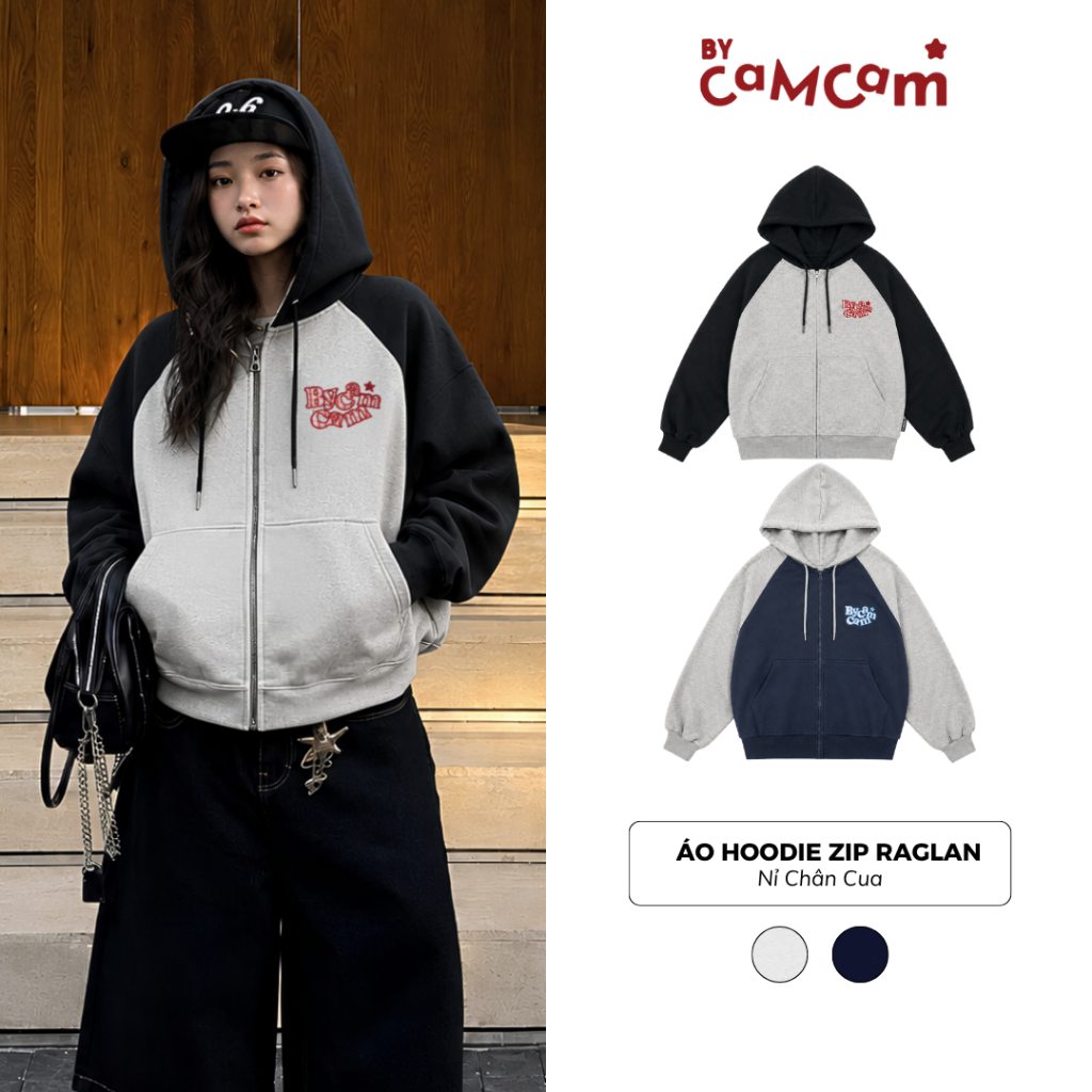 Áo Hoodie Zip Form Boxy Tay Raglan 𝑩𝒚𝒄𝒂𝒎𝒄𝒂𝒎 Áo Khoác Nỉ Chân Cua Mũ Lớn Đắp Vải Basic Unisex AHOD745 | BigBuy360 - bigbuy360.vn