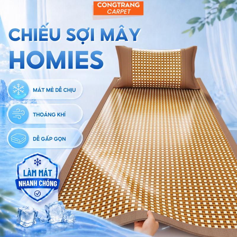 Chiếu Điều Hòa CongTrang Bedding Sợi Mây Tổng Hợp Làm Mát, Chiếu Giường KTX, Giường Đơn, Lót Lụa Cao Cấp, Không Dằm Xước