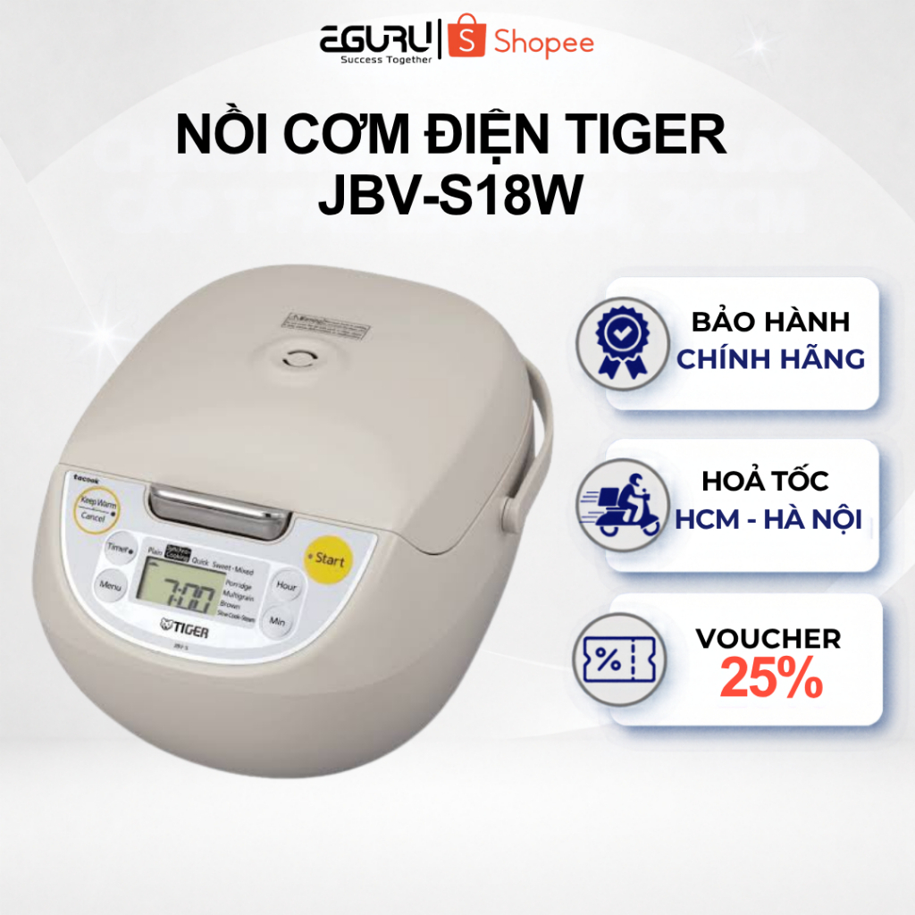 Nồi Cơm Điện Tử TIGER JBV-S18W - Bảo Hành Chính Hãng