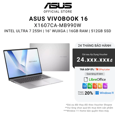 Laptop ASUS Vivobook 16 X1607CA-MB990W (Intel Ultra 7 255H | Intel Graph | 16" WUXGA | 16GB | 512GB)