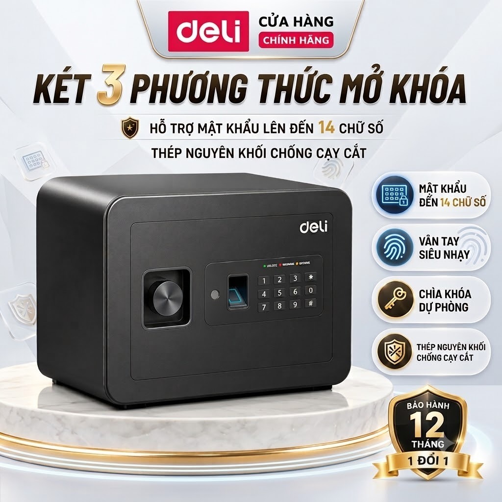 Két Sắt Vân Tay DELI, Két Sắt Điện Tử Thông Minh Chống Cưa Cắt Chống Cháy Két Sắt Đựng Tiền Hồ Sơ An Toàn Bảo Vệ Tài Sản