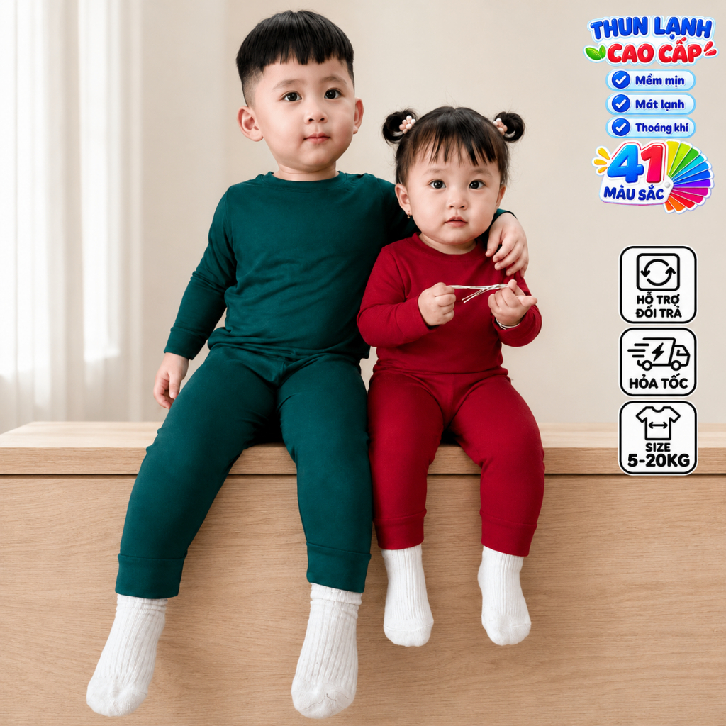 Bộ quần áo thun lạnh tay dài quần dài MDKIDS cho bé trai và bé gái 5-15kg.