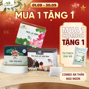 Combo An thần, Ngủ ngon (1 Trà lá sen túi lọc 40g, 1 hộp Trà tim sen túi lọc 100g, 1 Trà gạo lứt đậu đen túi lọc 140g)