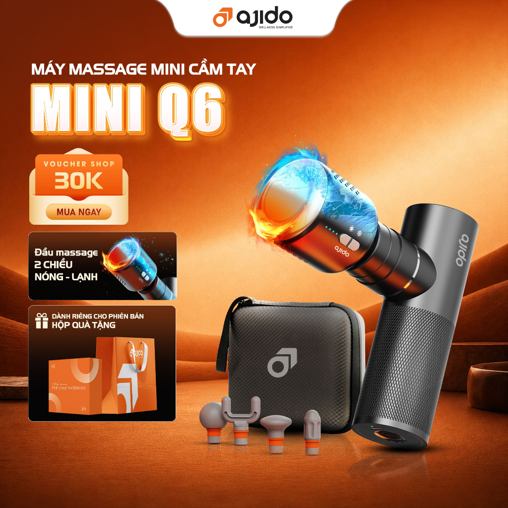 Máy Massage Mini Cầm Tay Cao Cấp Ajido MINI Q6 - Mát Xa Chuyên Sâu, Giảm Đau Nhức Cơ, Tích Hợp Đầu Massage Nóng & Lạnh
