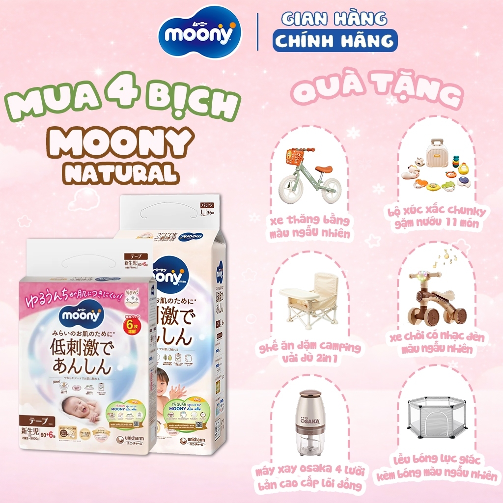 [DEAL SIÊU QUÀ] 4 Bịch Tã/Bỉm Moony Natural Nhập Khẩu Nhật Bản NB66/S60/M46/L38 - M46/L36/XL32