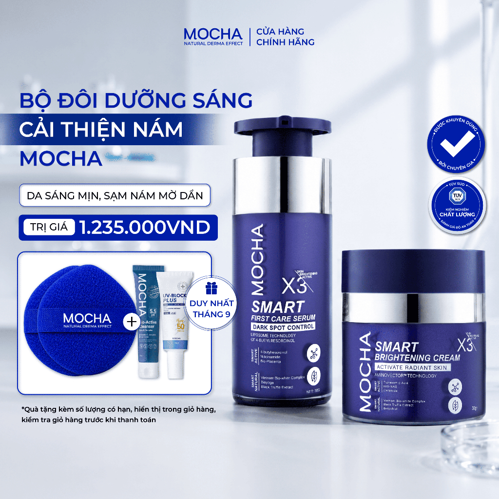Combo Giảm Sạm Nám Chuyên Sâu MOCHA Smart Brightening Cream và Smart First Care Serum, Mua 2 Tặng 2