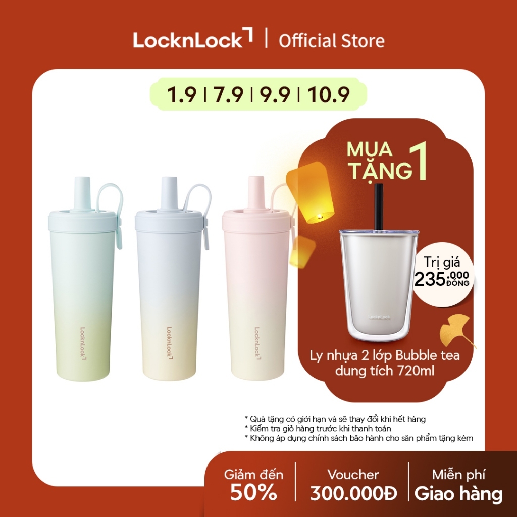 Bình giữ nhiệt phủ sứ LocknLock Ceramic Milk Tea Tumbler LHC4369 kèm ống hút trân châu dung tích 720ml - 3 Màu