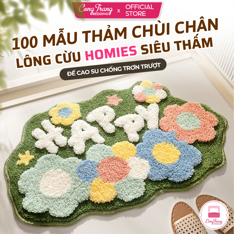Thảm Chùi Chân lông cừu CongTrang Bedding thảm lau chân nhà tắm chống trơn 100 Mẫu Thiết Kế Độc Quyền (40cm x 60cm)