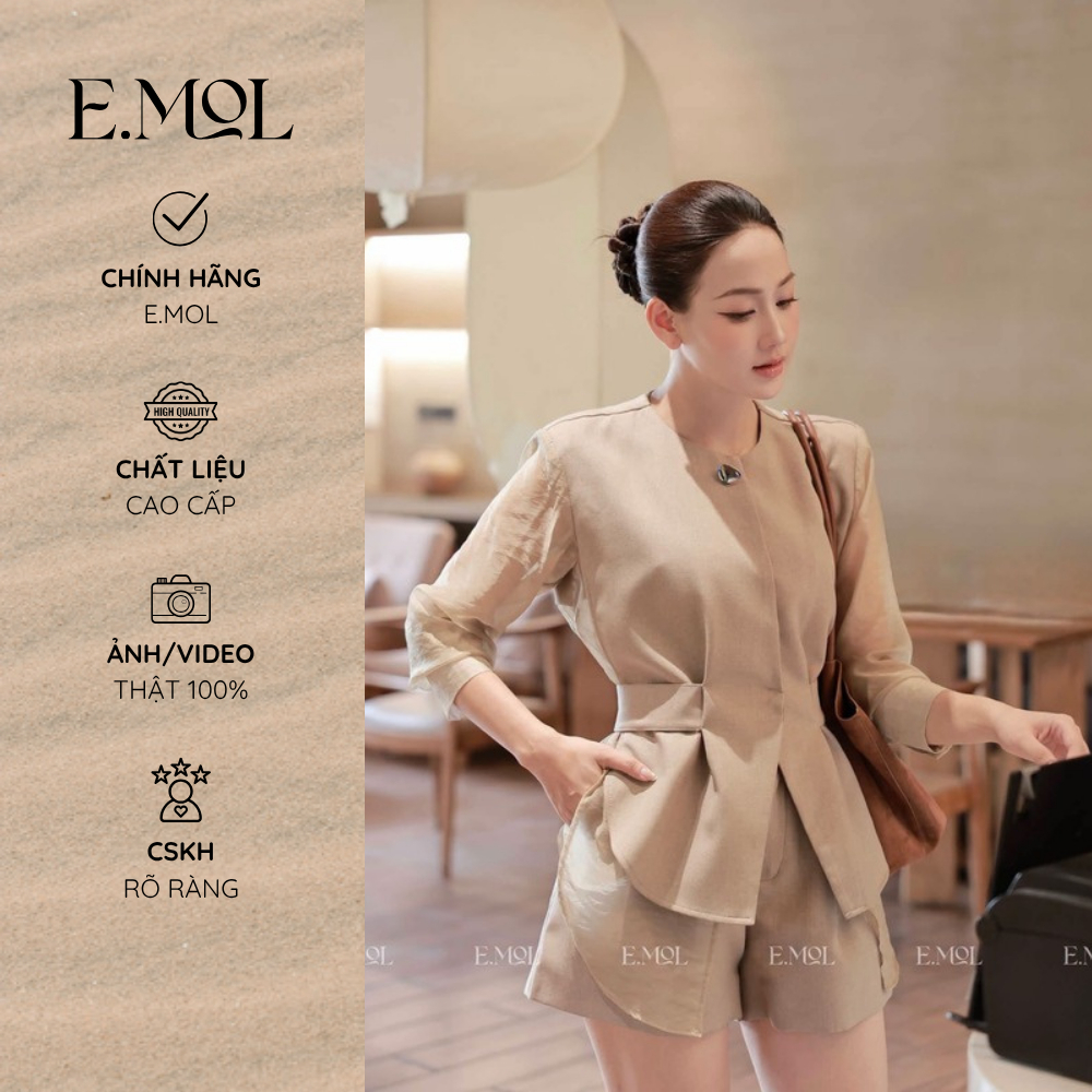 Áo Blazer Phối Tơ Tay Xuyên Thấu Kèm Quây Bra (KHÔNG QUẦN) E.MOL