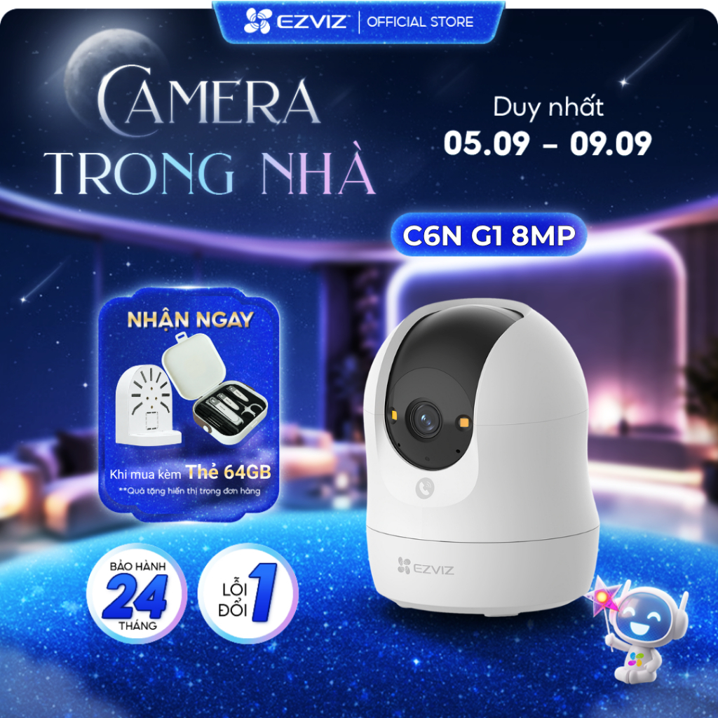 Camera EZVIZ C6N G1 8MP - Góc siêu rộng, Nhận Diện Người và Thú Cưng, True WDR Giảm Chói Sáng, Chạm Gọi Nhanh