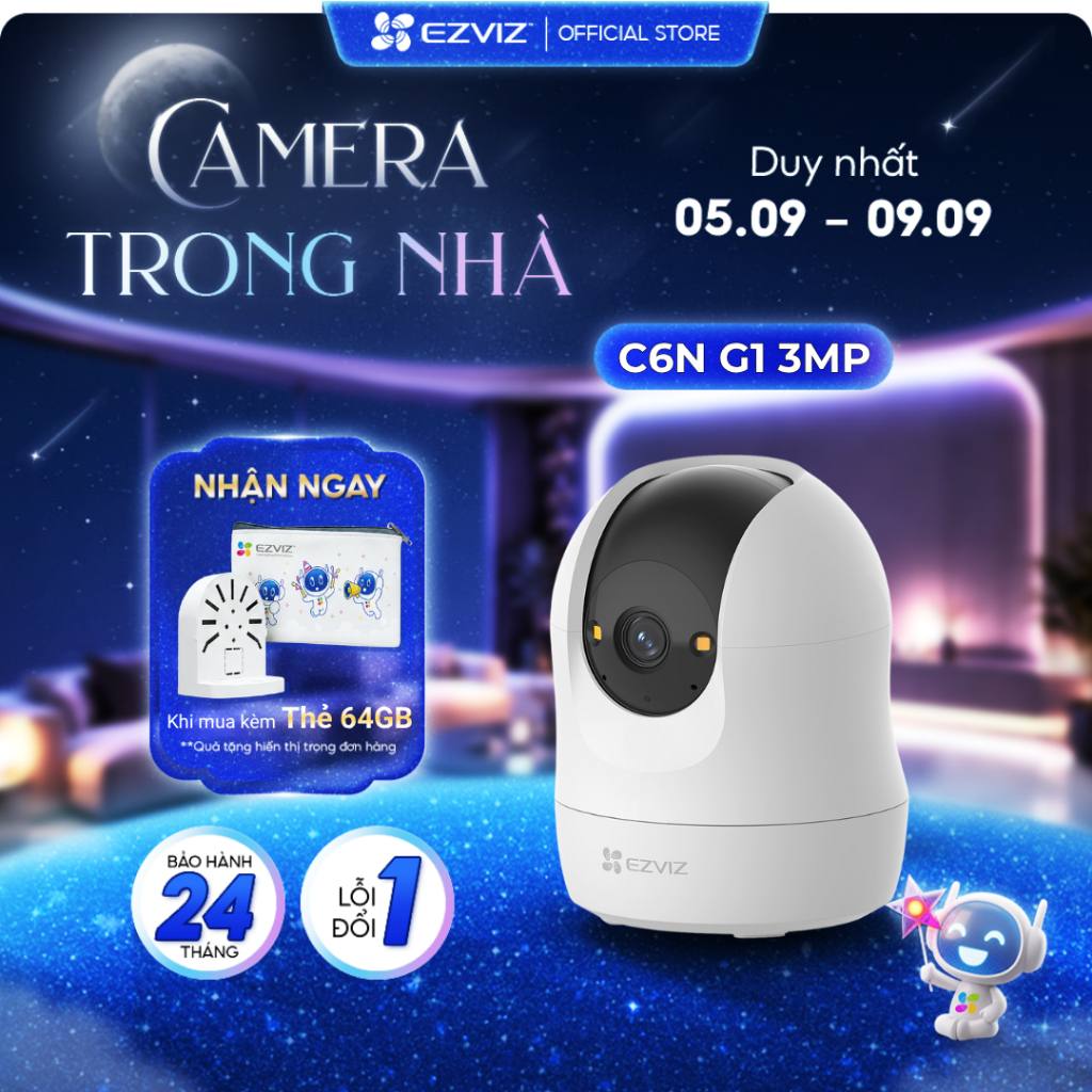 [MỚI] Camera WIFI EZVIZ C6N G1 3MP - Quan Sát Không Góc Khuất, Hẹn Giờ Cảnh Báo, AI Phát Hiện Người, Ban Đêm Có Màu