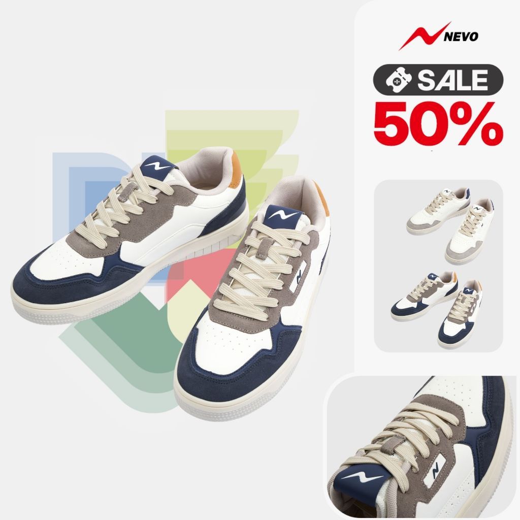 Giày Sneaker Nam Phối Da Thể Thao NEVO Đế Chống Trơn Trượt Men's Flexleather Sports Shoes MESE25A002