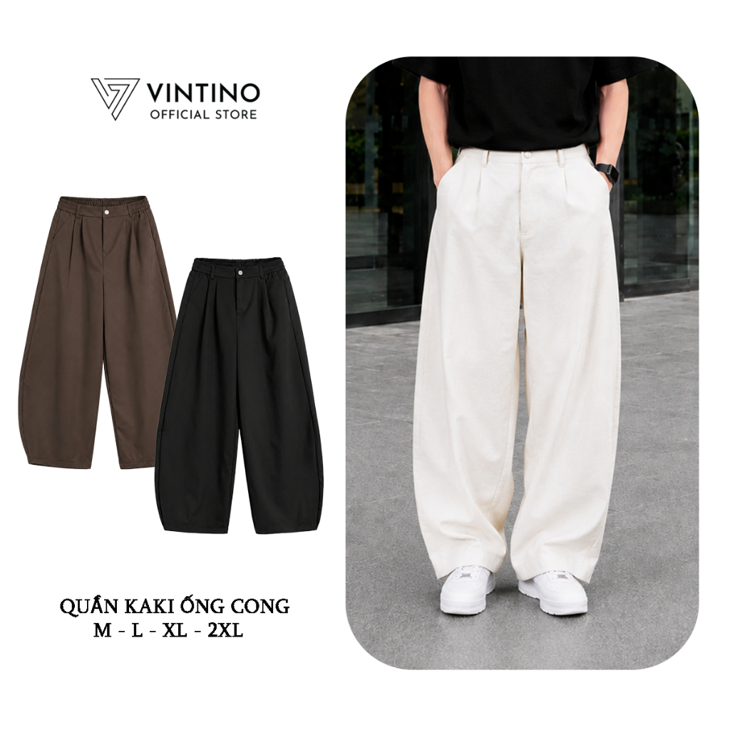 Quần Dài Kaki VINTINO Nam Ống Cong Form Rộng Chất Kaki Mềm Mịn Cạp Chun Khóa QOC1