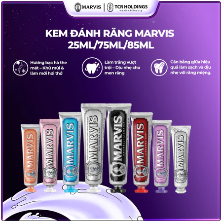 Kem Đánh Răng Marvis 25ML/75ML/85ML – Hơi thở thơm mát, hỗ trợ trắng răng, sạch miệng, ngừa mảng bám