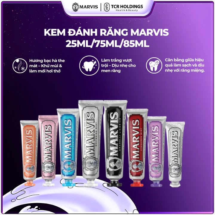 Kem Đánh Răng Marvis 25ML/75ML/85ML – Hơi thở thơm mát, hỗ trợ trắng răng, sạch miệng, ngừa mảng bám