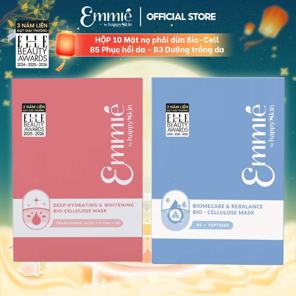 Mặt nạ phôi dừa Emmie Bio Cellulose B5 B3 Hỗ Trợ Phục Hồi Làm Dịu Da Cấp Ẩm - Hỗ Trợ Dưỡng Sáng Hộp 10 Miếng x 25g
