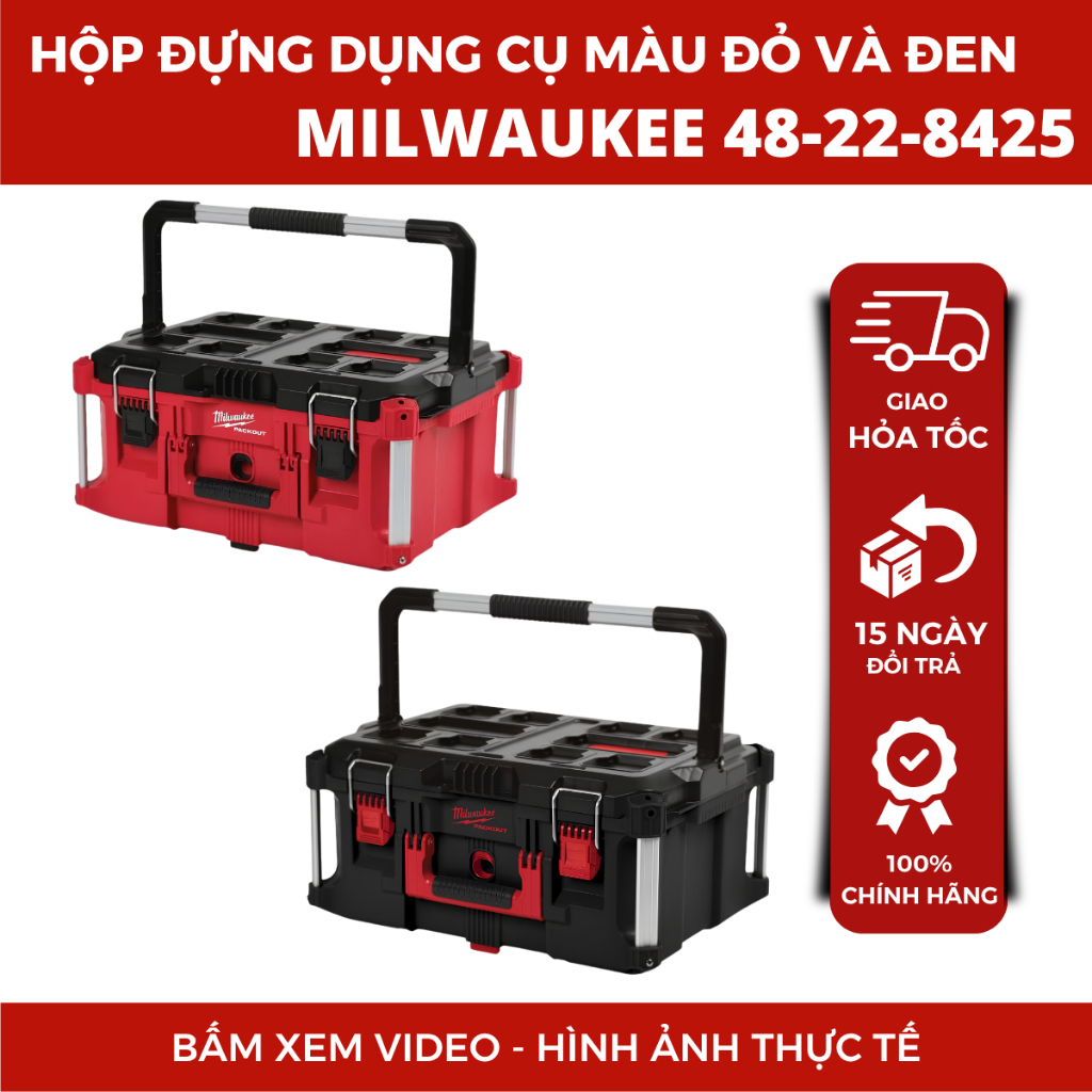 Hộp đựng dụng cụ packout Milwaukee 48-22-8425 đựng đồ nghề, dụng cụ có tay xách tiện lợi sử dụng