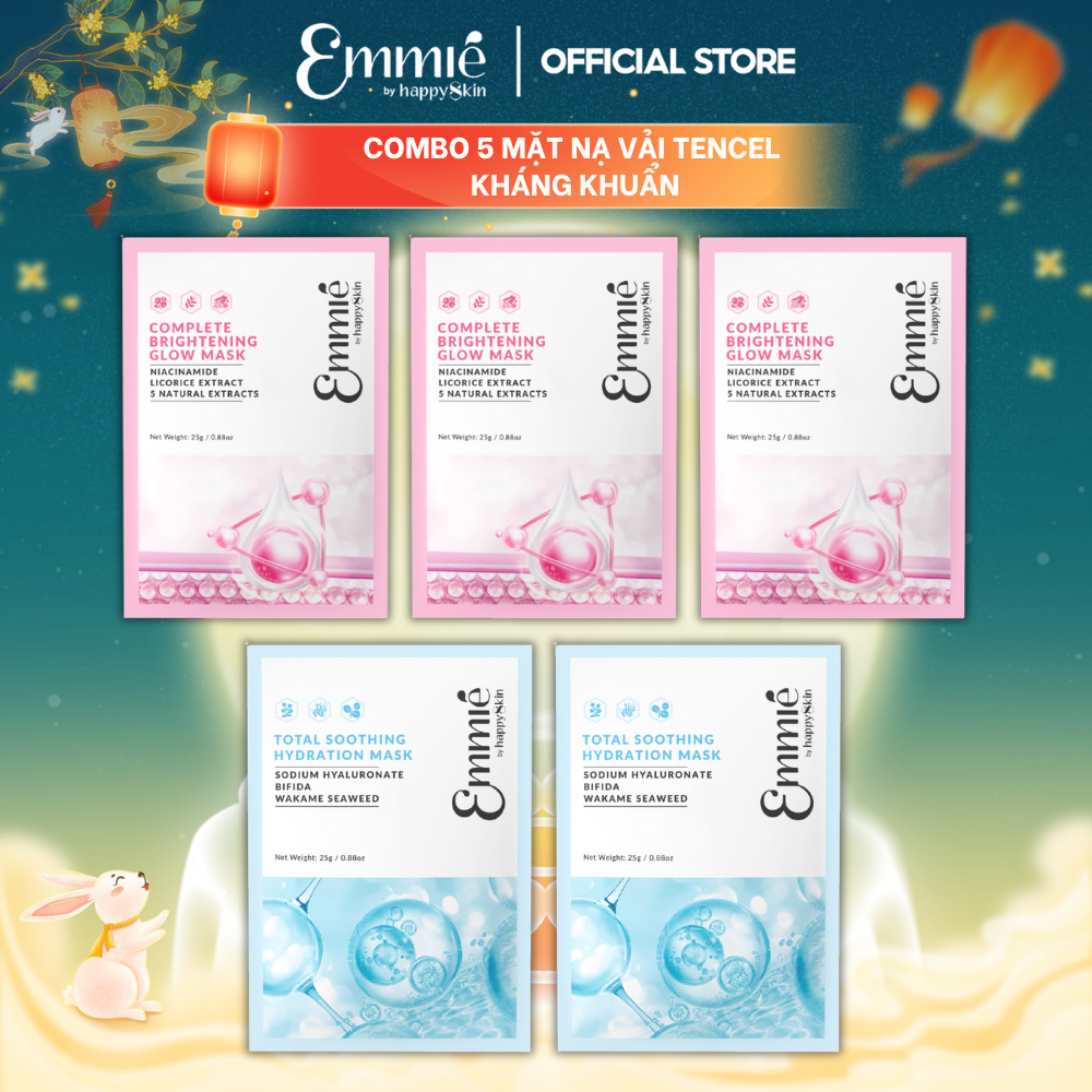 Mặt nạ sinh học Tencel Emmie Hỗ Trợ Dưỡng Sáng Cấp Ẩm Làm Dịu Da Phiên Bản Nâng Cấp Có Định Hình COMBO 5 Miếng