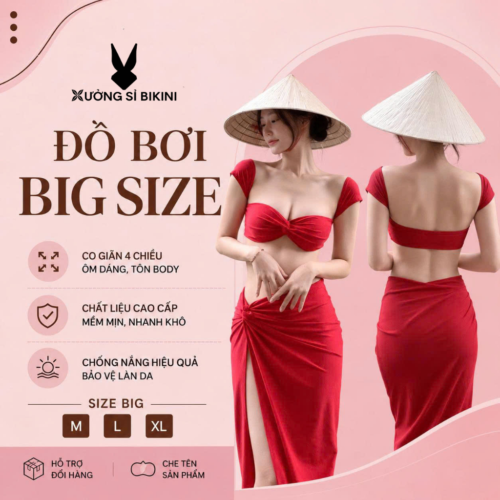 [BIKINI LOẠI 1] Bikini nữ váy dài, đồ tắm 3 mảnh váy dài áo XOẮN TAY CON màu đỏ xinh xắn (kèm sẵn mút ngực) | BigBuy360 - bigbuy360.vn