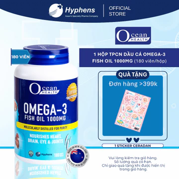 (Date xa-Th07/2027) Viên Uống Dầu Cá Ocean Health Omega 3 Fish Oil 1000Mg - Hộp 180 Viên (Hỗ Trợ Tim Mạch, Trí Nhớ, Mắt)