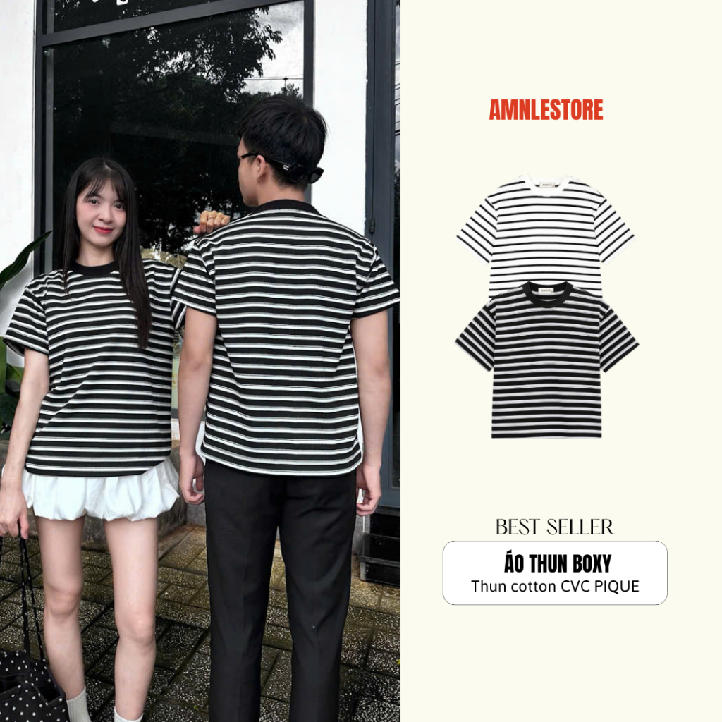 Áo Thun Boxy Sọc Basic AMNLE STORE – CVC Pique Form Rộng Đứng Dáng Unisex BX031