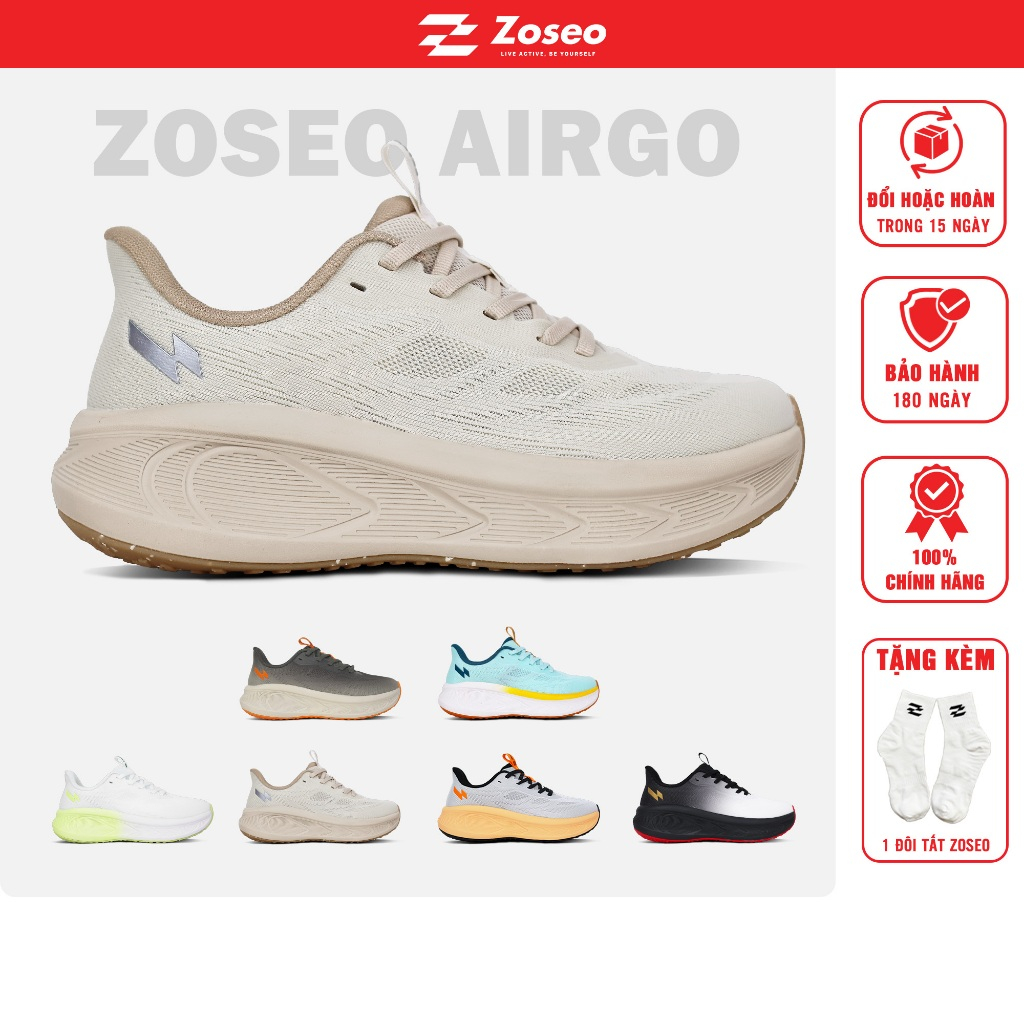 Giày thể thao chạy bộ nam nữ Zoseo AirGo, Sneaker Running siêu nhẹ, siêu êm, chống trơn trượt siêu thoáng khí Size 36-45