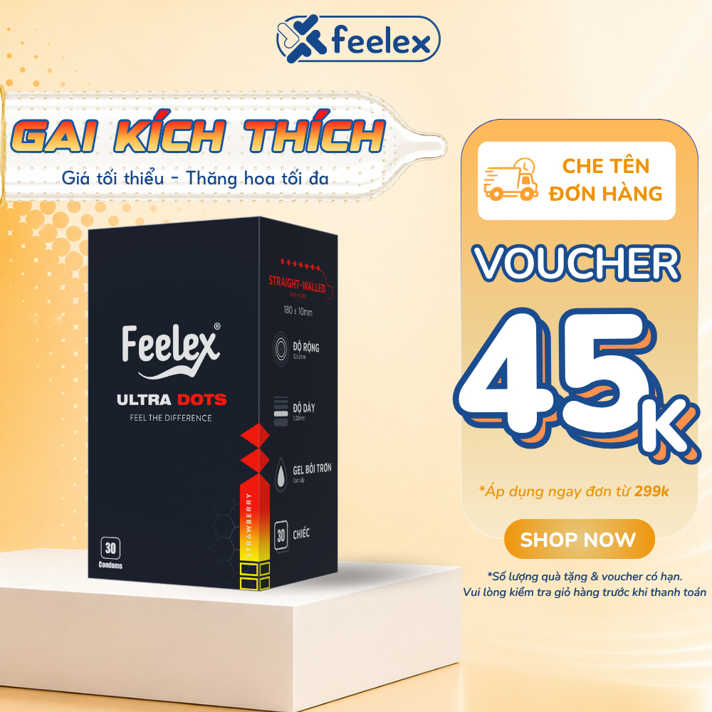 Hộp 30 bao cao su Feelex gân gai tăng khoái cảm, siêu mỏng, kéo dài thời gian, siêu tiết kiệm
