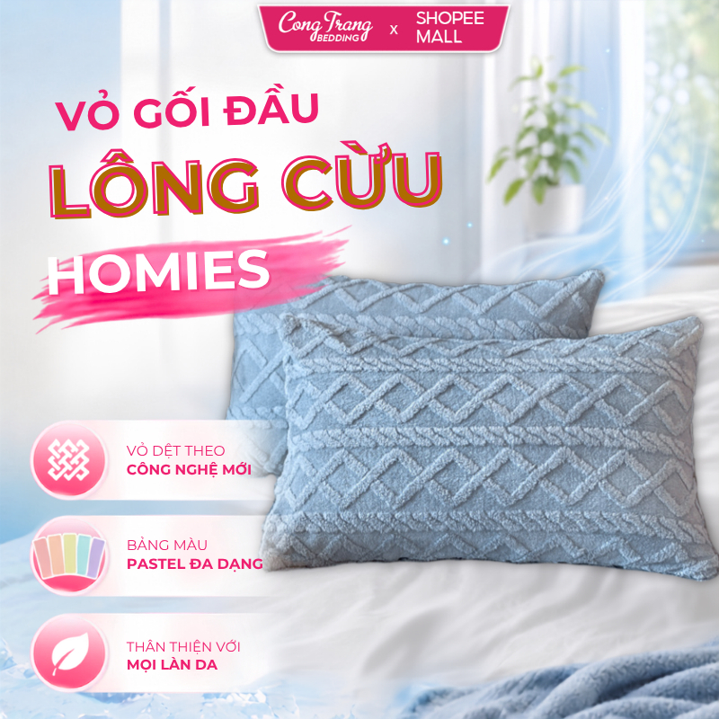 Vỏ Gối Đầu Lông Cừu Vải Nhung CongTrang Bedding mẫu mới mềm mịn, thoáng mát 45cm x 65cm