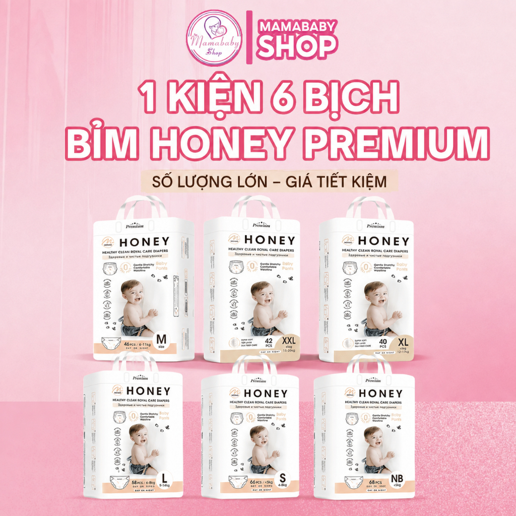 Combo 6 bịch bỉm tã HONEY PREMIUM chính hãng, nguyên kiện, hàng mới tiết kiệm hơn