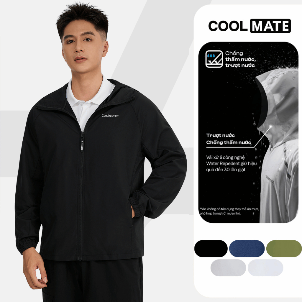 Áo khoác Daily Wear trượt nước, chống UV nhanh khô, áo khoác bốn mùa siêu nhẹ có mũ đa năng, áo chống nắng Coolmate