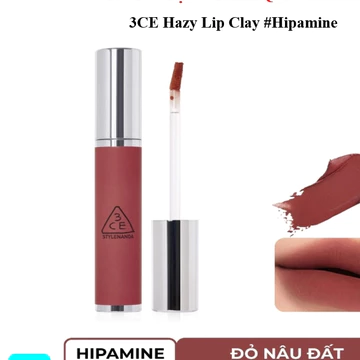 3CE Hazy Lip Clay #HIPAMINE - Son Kem 3CE Hàn Quốc Vỏ Bạc Màu #Đỏ Nâu Đất - 4,0g