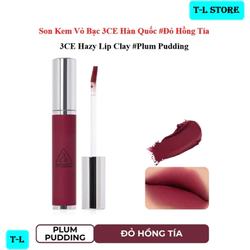 3CE Hazy Lip Clay #PLUM PUDDING - Son Kem 3CE Hàn Quốc Vỏ Bạc Màu #Đỏ Hồng Tía – 4.0g