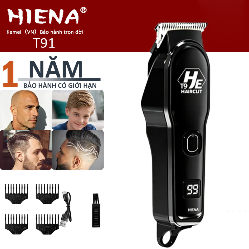 HIENA T91  Tông đơ cắt tóc Không Dây, Máy Hớt Tóc Nam Và Bé, Dùng Cho Gia Đình Màn hình hiển thị kỹ thuật số LED
