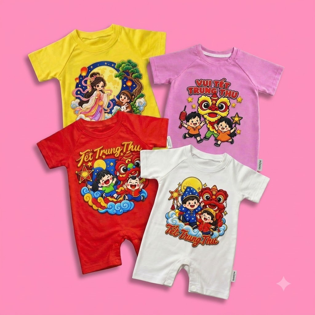 BST Trung Thu Bodysuit Đùi Vải Cotton In Hình Giả Thêu Dễ Thương Cho Bé Trai & Gái Tặng Lồng Đèn