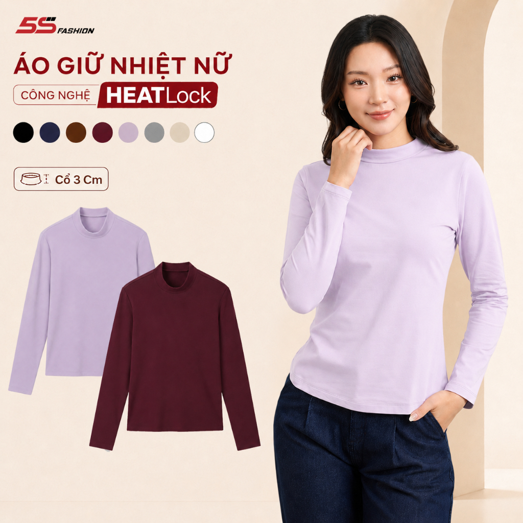 [GIÁ MỞ BÁN]Áo Giữ Nhiệt Nữ Extra-warm 5S FASHION Lót Bông Nỉ Cực Ấm, Trơn Basic W0AGNR5011