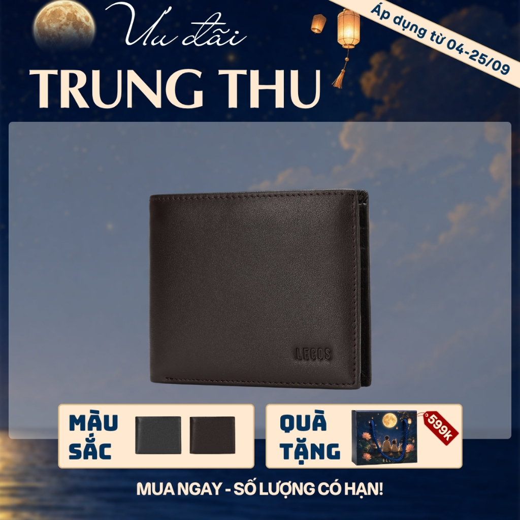 [4-25/9 TẶNG QUÀ TRUNG THU 599K] Ví Da Nam LECOS LV13 Da Bò Thật Mềm Mại Càng Dùng Càng Bóng Đẹp