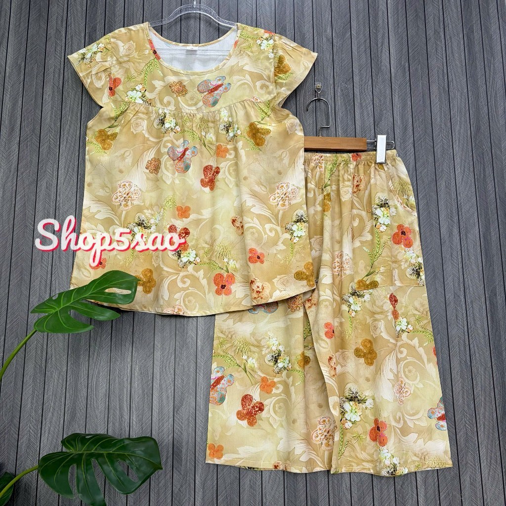 Đồ bộ tole trung niên, bộ tole lanh mặc nhà SHOP5SAO quần lửng, áo cánh tiên có Bigsize (50-80kg) | BigBuy360 - bigbuy360.vn
