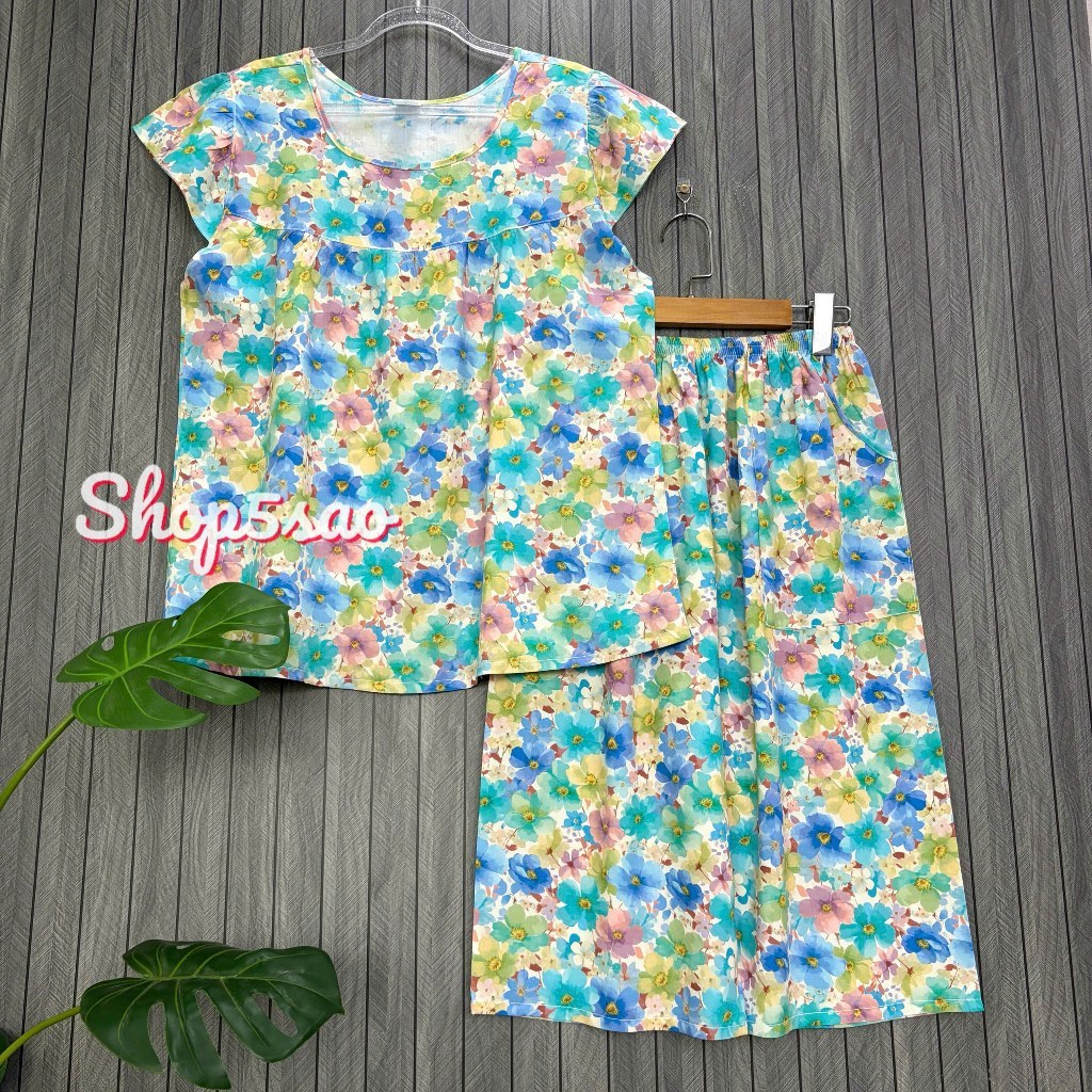 Đồ bộ tole trung niên, bộ tole lanh mặc nhà SHOP5SAO quần lửng, áo cánh tiên có Bigsize (50-80kg) | BigBuy360 - bigbuy360.vn