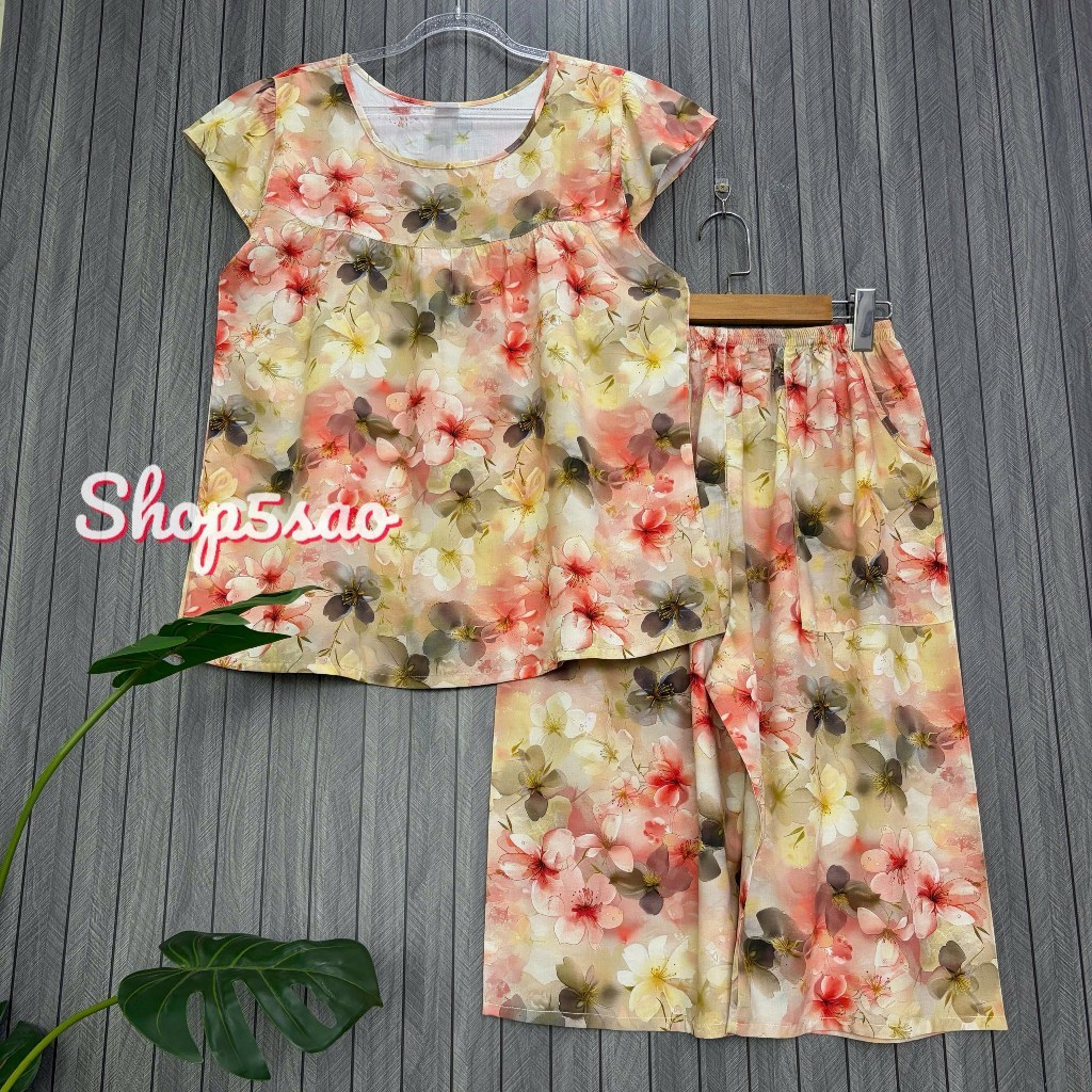 Đồ bộ tole trung niên, bộ tole lanh mặc nhà SHOP5SAO quần lửng, áo cánh tiên có Bigsize (50-80kg) | BigBuy360 - bigbuy360.vn