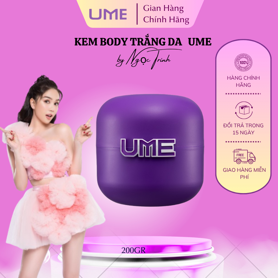 Kem Body Trắng Da UME, Kem Dưỡng Da Body Cấp Ẩm Mịn Màng, Mờ Thâm, Chống Nắng, Phục Hồi Da 200g