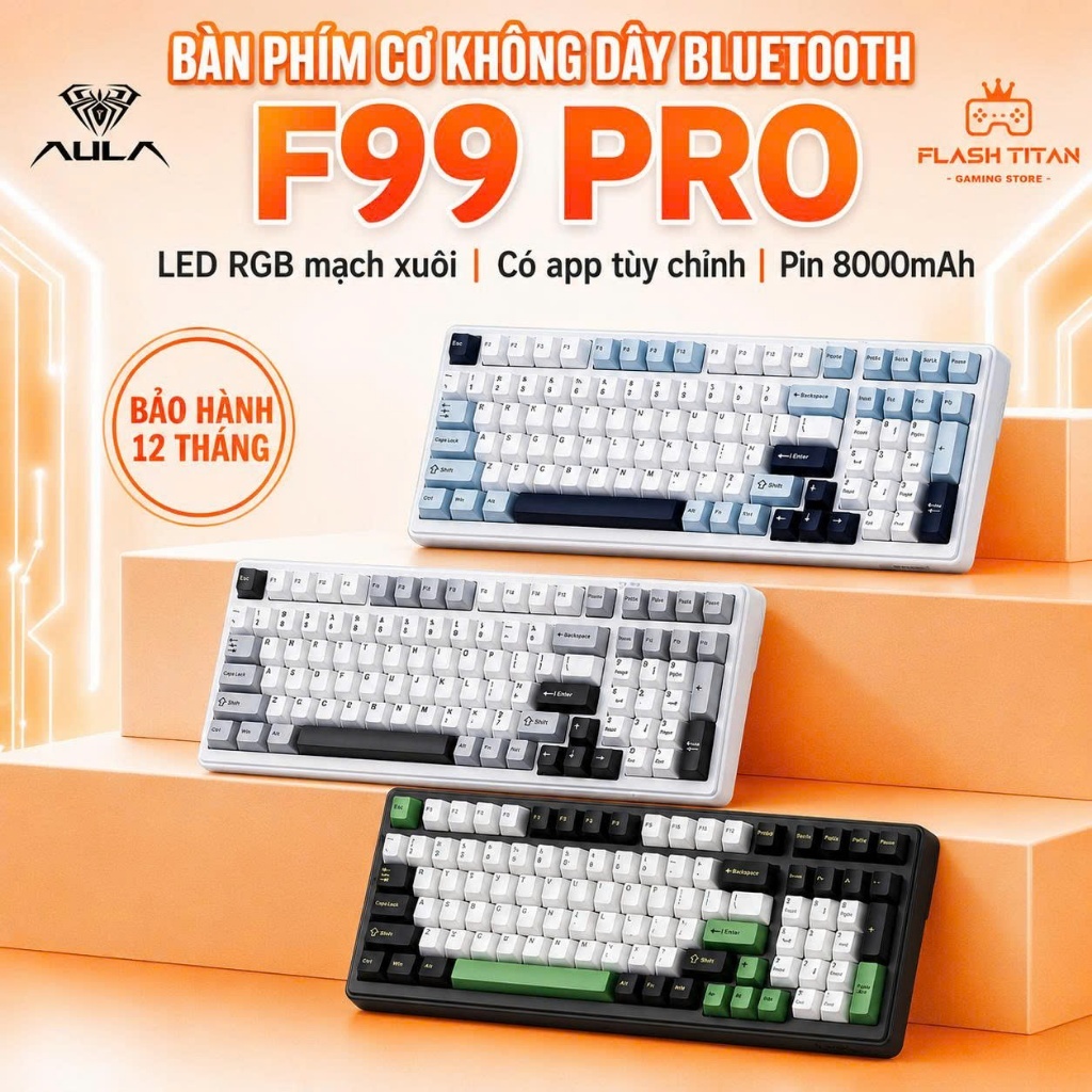 Bàn Phím Cơ Bluetooth AULA F99 PRO Fullsize Kết Nối Không Dây Dùng Cho PC, Laptop Chơi game Văn phòng Bảo hành 12 tháng