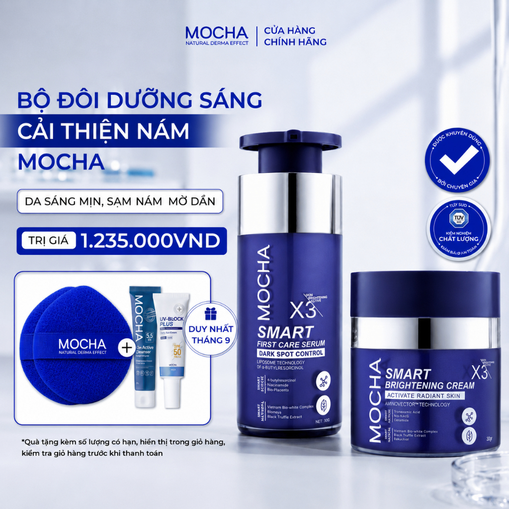 Combo Mờ Thâm Nám, Tàn Nhang & Đều Màu Da MOCHA Smart Brightening Cream 30g và Smart First Care Serum 30g