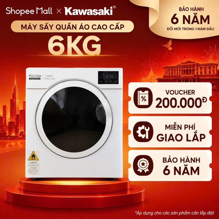 Máy sấy khô quần áo PVL - Kawasaki Sấy, khử khuẩn, chống nhăn, không cần lắp đặt, hoàn toàn tự động - Bảo Hành 6 Năm