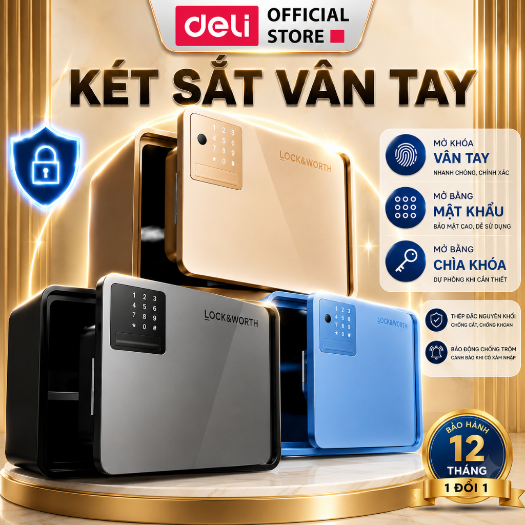 Két Sắt Mini Điện Tử Deli x Locksworth Két Sắt Bảo Mật Vân Tay Thông Minh 2 Kích Thước Nhiều Màu Bảo Hành 12 Tháng