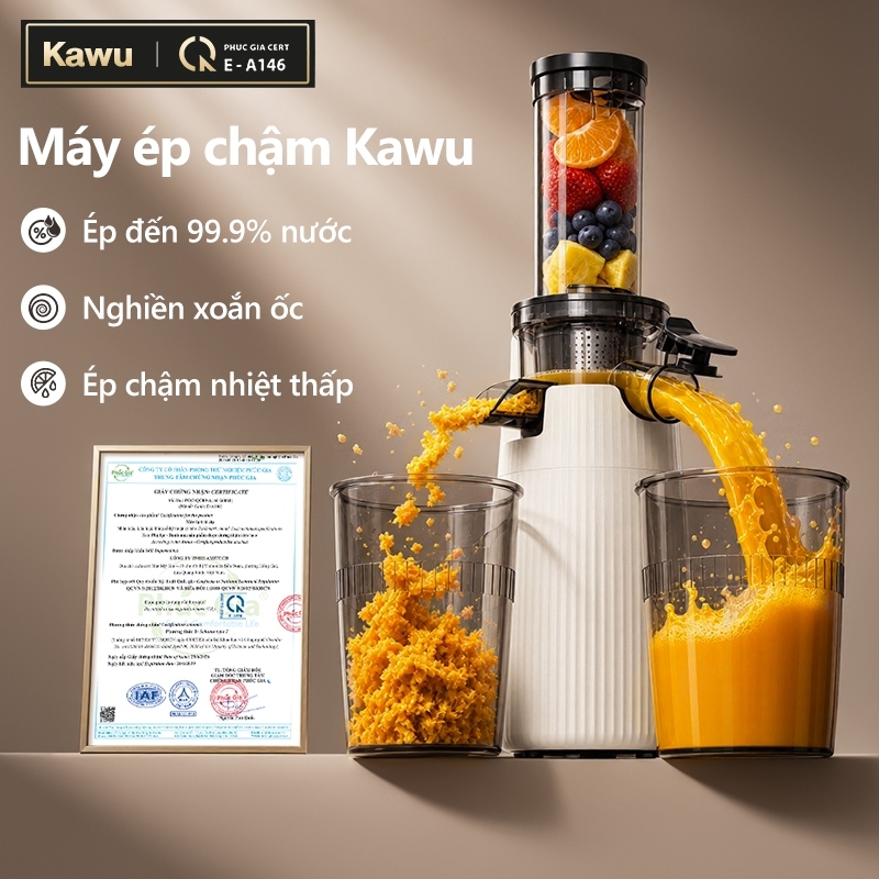 Máy ép chậm KAWU vắt kiệt nước giữ lại 99% dưỡng chất bằng trục vít xoắn máy ép trái cây