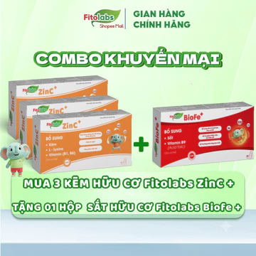 [Mua 3 Tặng 1] COMBO Kẽm Hữu Cơ Cho Bé Fitolabs ZinC + Cho Bé Giúp Tăng Sức Đề Kháng, Giúp Ăn Ngon, Hấp Thụ Hộp 20 Ống