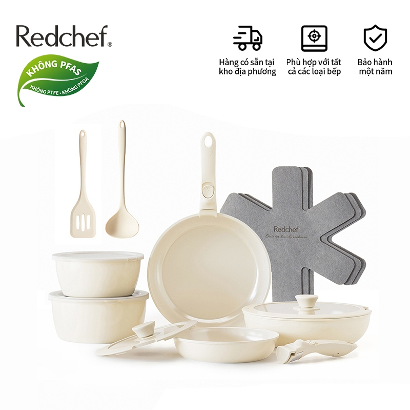 Redchef Bộ Dụng Cụ Nấu Ăn Đá Gốm Chống Dính 16 Món Tay Cầm Có Thể Tháo Rời Được Làm Bằng Chất Liệu PFAS PTFE Và PFOA Khô