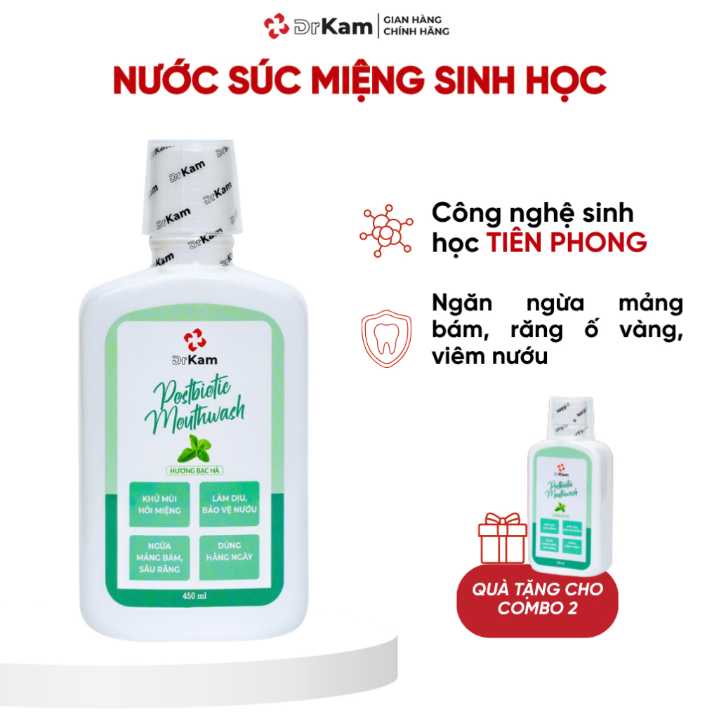 Nước Súc Miệng Sinh Học DrKam Postbiotic Không Cồn Không Cay Hỗ Trợ Giảm Hôi Miệng Viêm Nướu Dùng Hàng Ngày