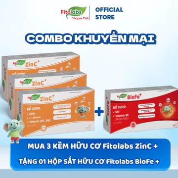 [Mua 3 Tặng 1] COMBO Kẽm Hữu Cơ Cho Bé Fitolabs ZinC+ Giúp Bé Ăn Ngon,Tăng Sức Đề Kháng,Tiêu Hóa, Hấp Thu Tốt Hộp 20 Ống